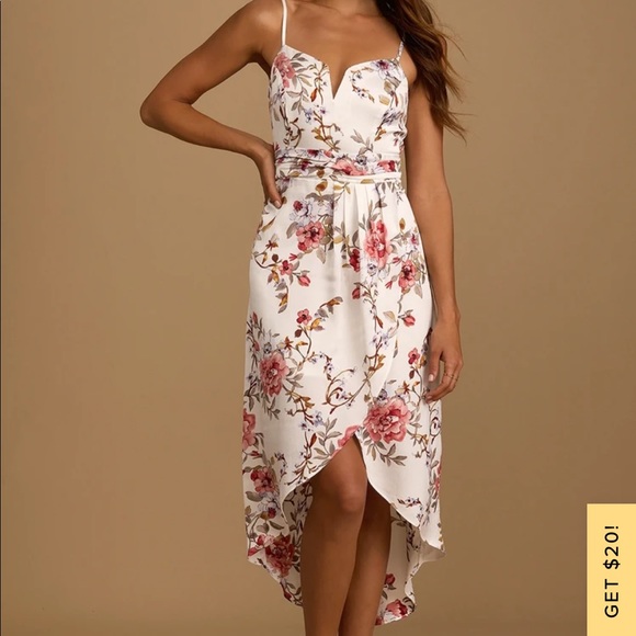 Lulus Dresses & Skirts - Lulu’s My Favorite Day Ivory Floral Print Tulip Skirt Midi Dress